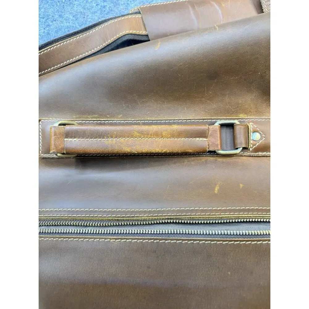 Vintage Brown Leather Messenger Laptop Briefcase Satchel Crossbody Work Bag 16”